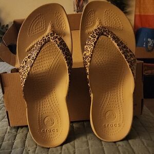 CROCS Women's Tan and Brown Leopard Sandals
